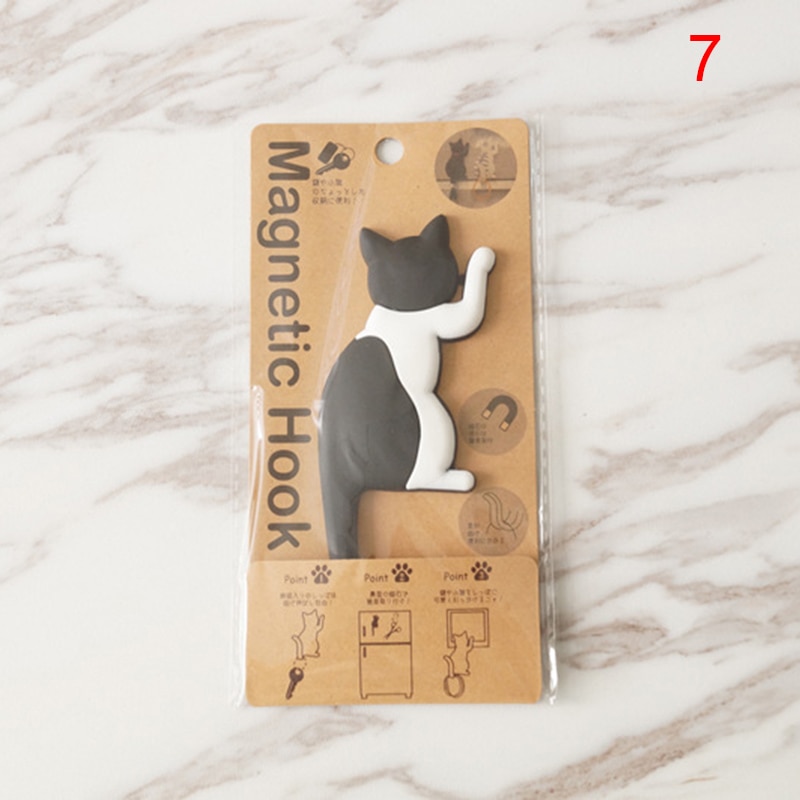 Ny katform magnetisk vægbeslag nøgler krog køleskab magnet magnet hængekrog dørindretning xsd 88: Sort hvid kat