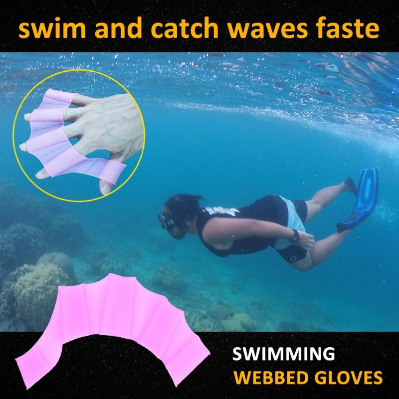 1 par de natación de silicona guantes palmeados adulto Rana dedo Fin de buceo mano ropa de entrenamiento de natación herramienta S/M/ tamaño L
