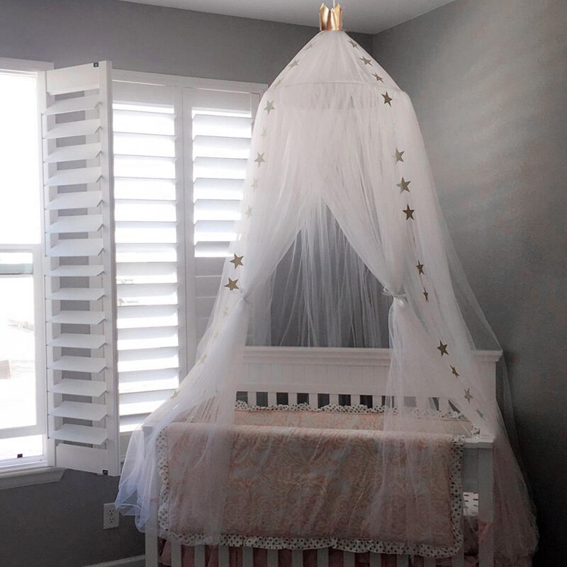 Børneseng myggenet hængende telt baldakin sengetæppe net gardiner baldakin børn kuppeltelt hjemindretning baby værelse dekoration: Hvid baldakin