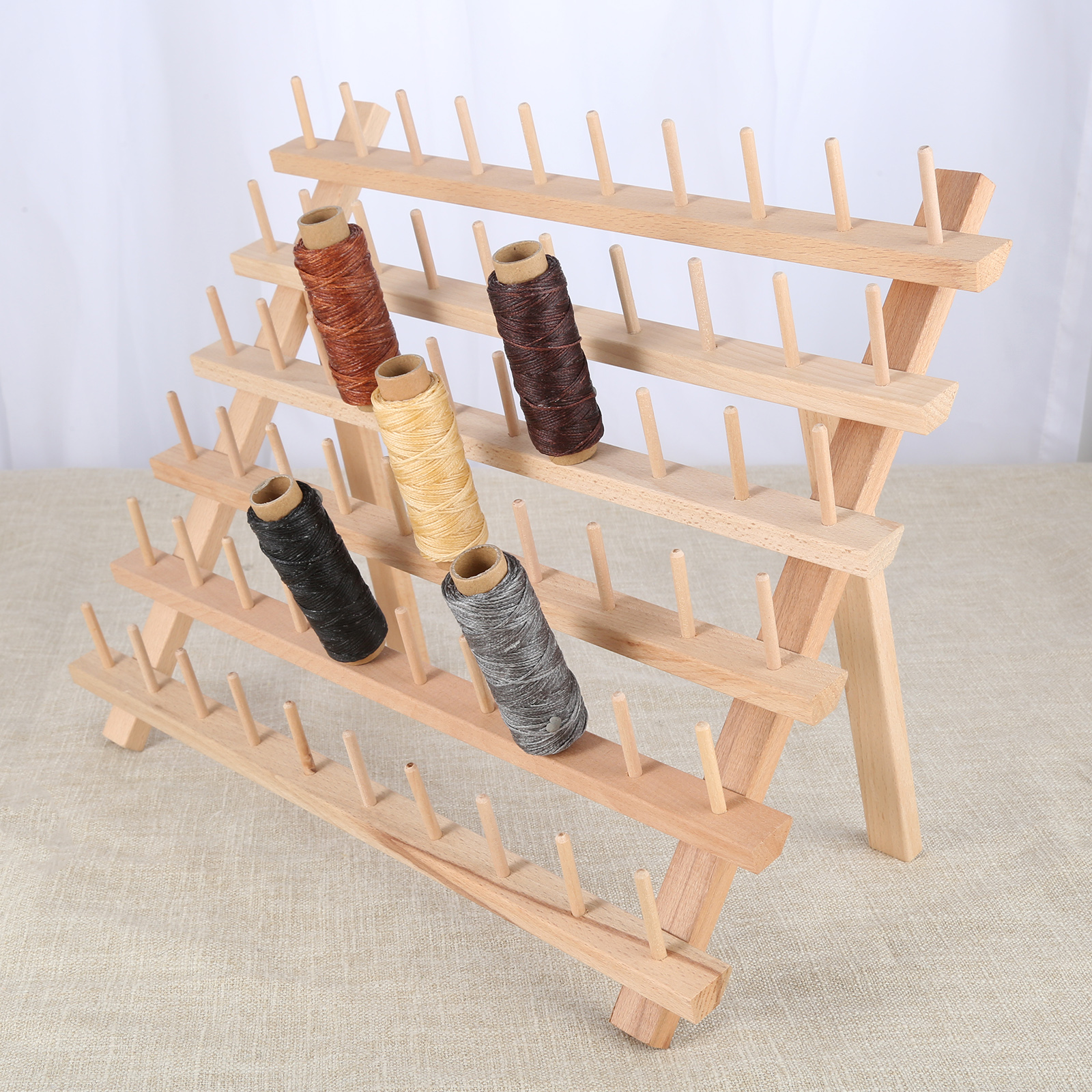 60-Spools Solid Wood Sewing Thread Rack Hold Sewing Sundries Storage Floss Organizer Folded Leg Tools Display Board 40x32cm