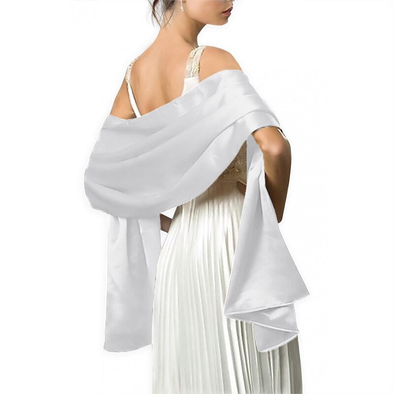 ] Women Long Black Satin Wrap Evening Party Stole Wedding Bridal Bridesmaid Shawl White Navy: White