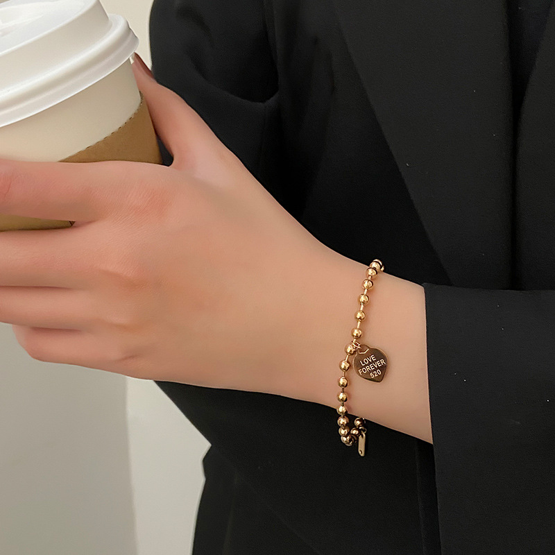 316L Roestvrij Stalen Armband Vrouwen Ronde Kralen Hartvormige Rose Goud Mode Armband, Sieraden Liefde Vrouwen Bracele