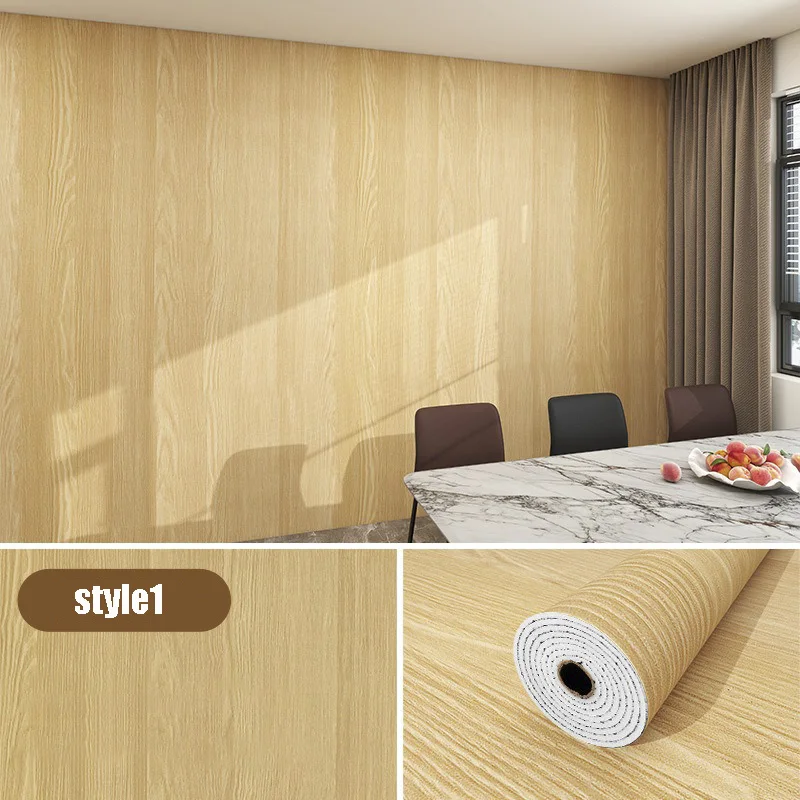 Papel tapiz autoadhesivo impermeable de PVC, rollos de pared para muebles, gabinetes, película decorativa de vinilo, pegatinas de grano de madera para decoración del hogar: 60cm * 5m / Beige