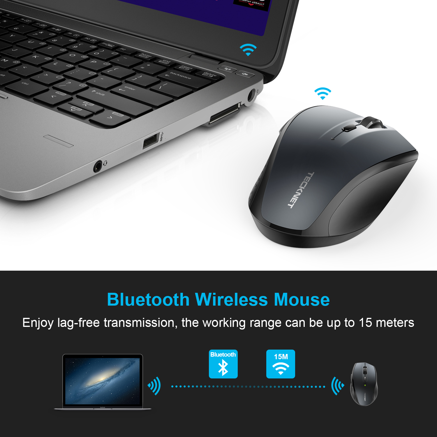 TeckNet Bluetooth Wireless Mouse Ergonomische 2,4 GHz Computer Mäuse 3000/2000/1600/1200/800 DPI für Windows Laptop Notebook PC