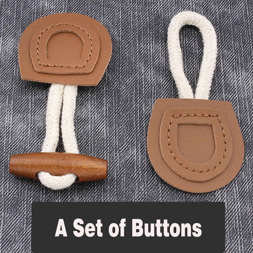 1Set Horn Buttons Duffle Coat Jacket Fasteners Toggle with Leather Patch Buckle Buttons for Overcoat Decor Sewing Accessories