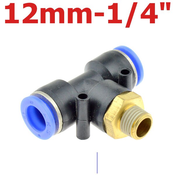 Air Connector Fitting T Shape Tee 6mm 8mm 10mm 12mm 4mm Hose Pipe to 1/8" 1/4" M5 3/8" 1/2" BSPT Male Thread Pneumatic Coupler: PB12-02