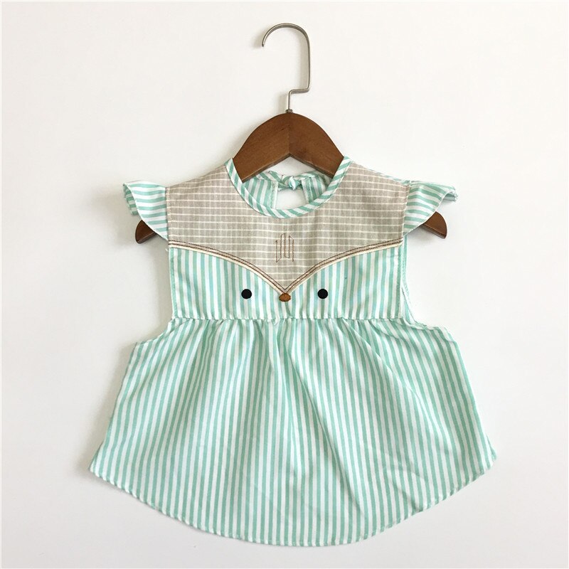 sommer Baby Lätzchen Baumwolle Cartoon Fox Fütterung Kleidung Kinder Zeichnung Kleidung Prinzessin Kleid: Grün