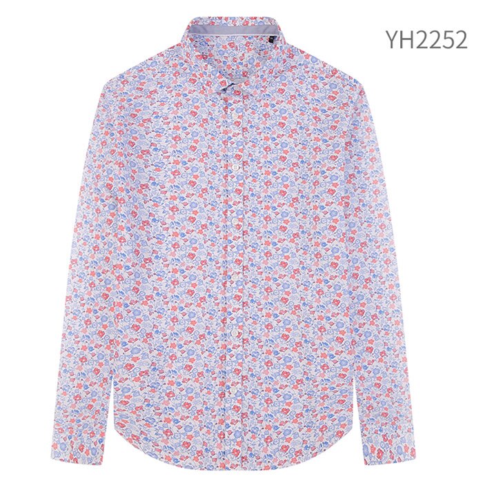 Mannen Gedrukt Lange Mouwen Casual Shirt 100% Katoen Mannelijke Sociale Overhemd: YH2252 / Asian 4XL Label 44