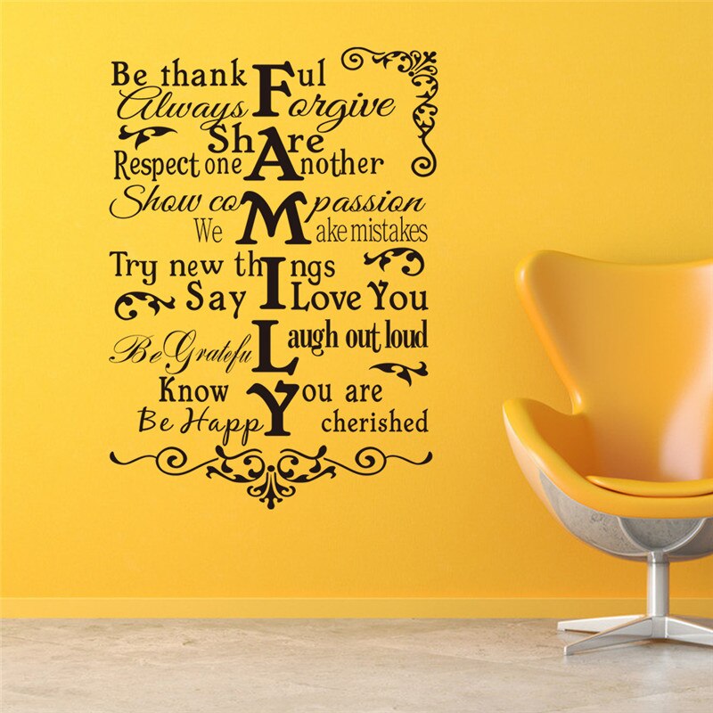 Family Rules quotes wall stickers removable home living room bedroom wall sticker Decals Home Decoration Mural