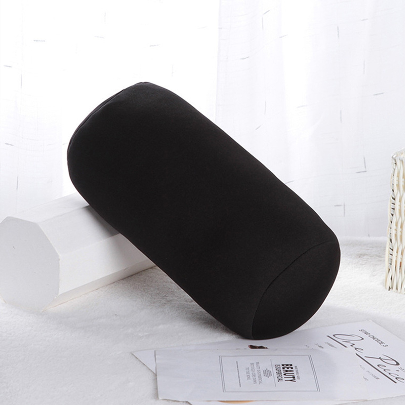 Rollo almohada asiento cabeza cuello de viaje Micro Mini Microbead cojín Color puro cilíndrico almohada cojín para siesta para oficina