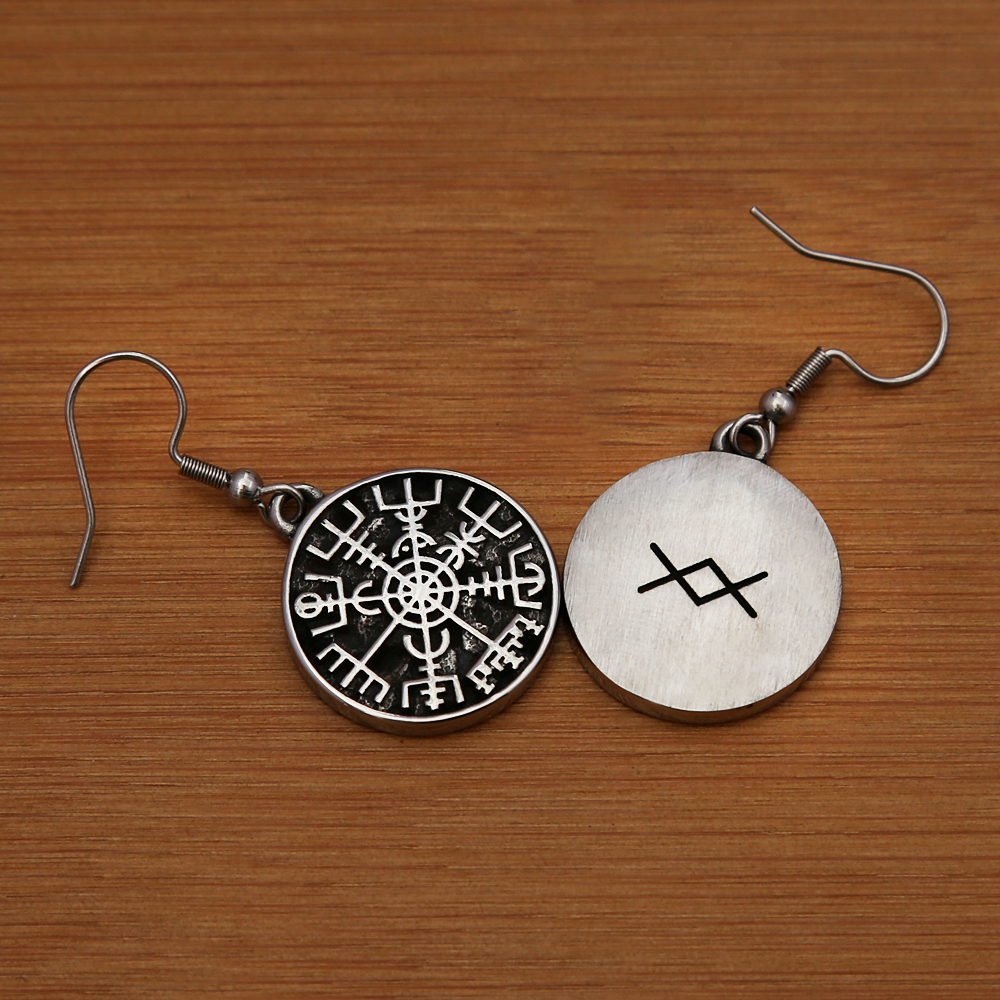 Boucles d'oreilles boussole Rune Viking Vintage simples pour femmes et filles, en acier inoxydable 316L, amulette nordique à la , bijoux ,