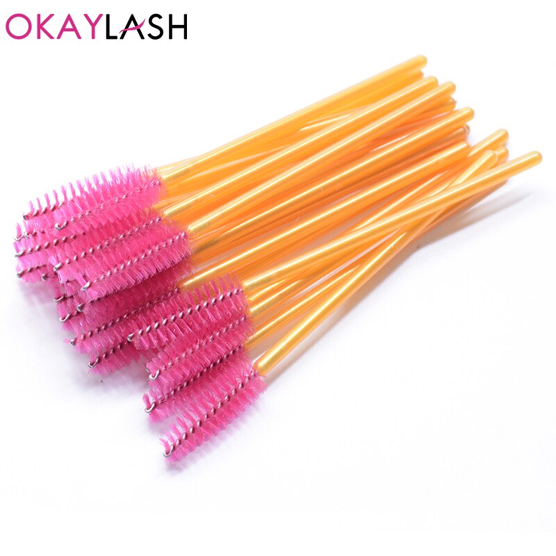 Okaylash 25 st/lot engångsfärgad ögonfransborste guldrosa grön mascara trollstavar applikatorer ögonfransar curling kam make up