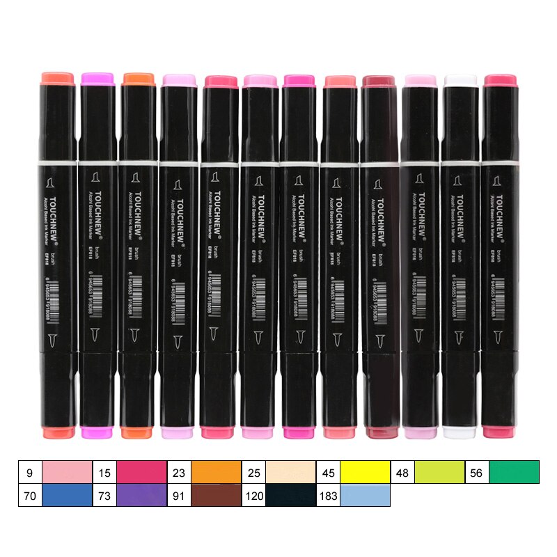 TOUCHNEW 80 Colors Soft Brush Markers Pen Dual tips Alcohol Based Markers set for Manga Drawing Animation Art Supplies: 12  Standard colors