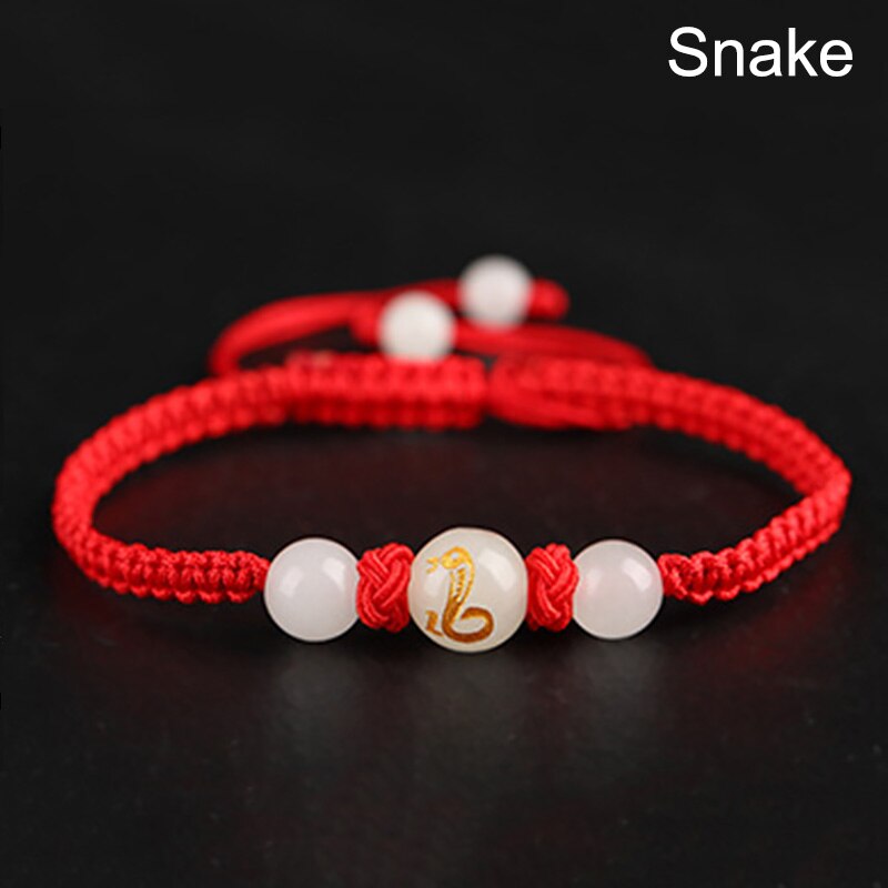 Chinese Stijl 12 Dierenriem Dieren Armband Unisex Handgemaakte Gevlochten Rode Draad Lucky Lichtgevende Steen Verstelbare Armband Paar: Snake