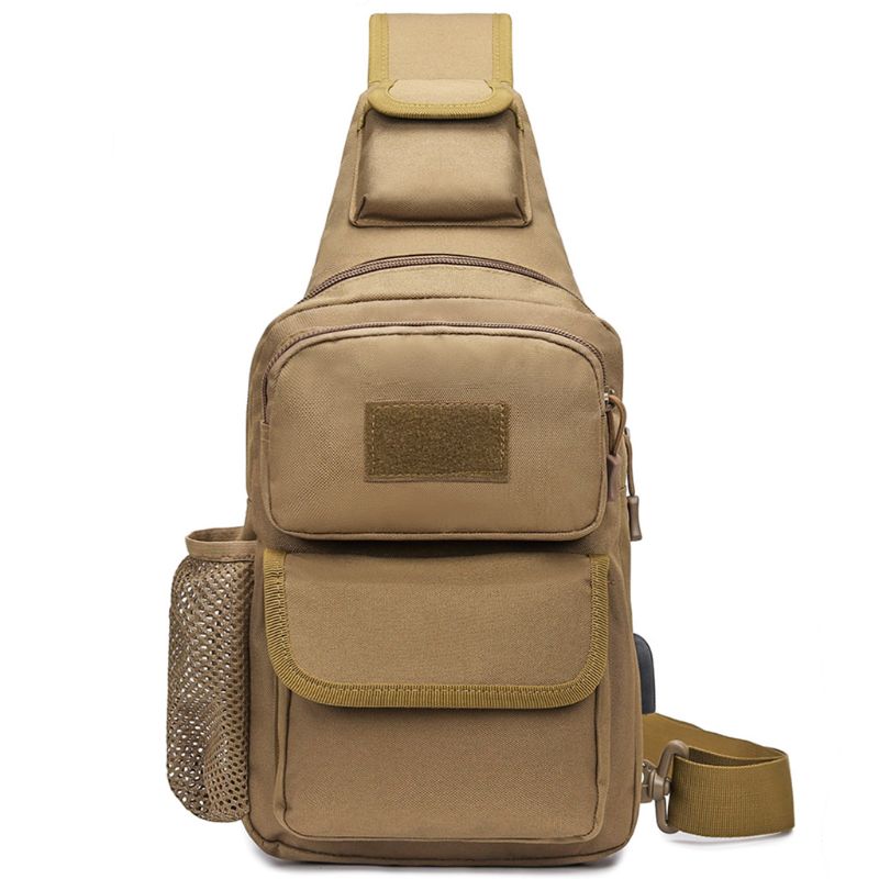 Heren schoudertas nylon borst schouder crossbody multifunctionele anti-diefstal outdoor sporttas: Khaki