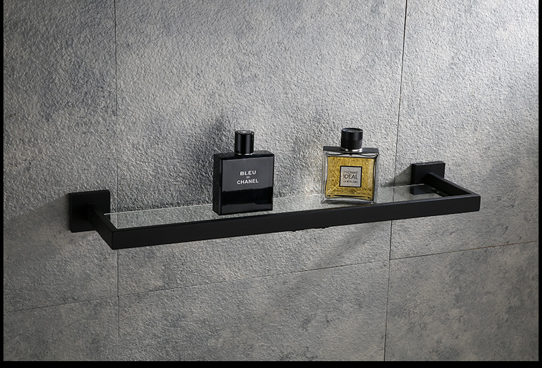 Badkamer Planken Rvs Douche Gel Glas Frame Nail-Gratis Eenvoudige Towelrack Opslag Voor Zeep Zwarte Goud Kleur