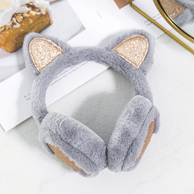 Plush Winter Warm Ear Earmuffs Glitter Cat Ear Warmers Heart Fur Hang Ear Cover for Women Girl Earflap Cold Protection Ear Muffs: Olive