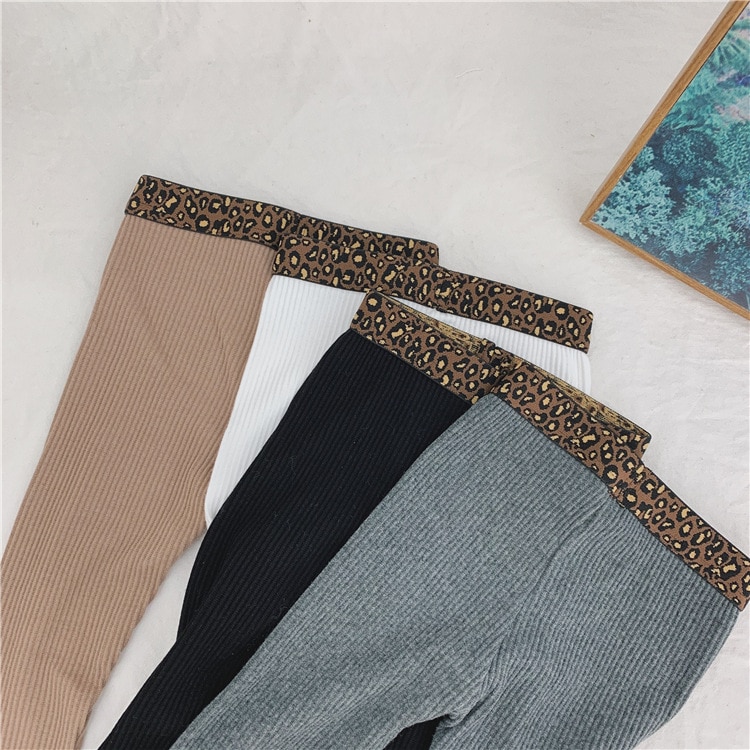 Koreansk stil söta tjejer ren bomull 8 färger randiga leggings barn matchande leopard smala byxor