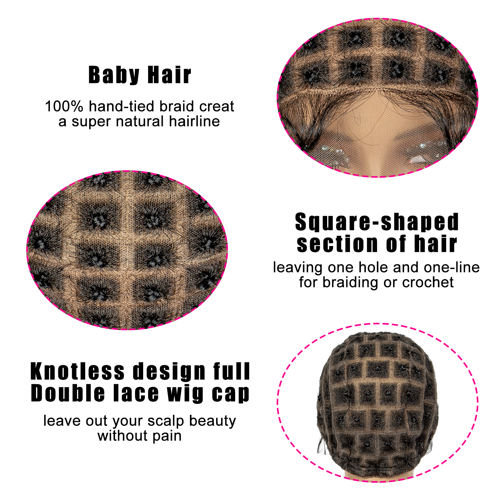 Kanten gehaakte pruikdop Gevlochten pruikdop voor zwarte vrouwen Kanten voorkant Pre-knoop Volledige kanten pet HD Volledige kanten gehaakte pet met babyhaar