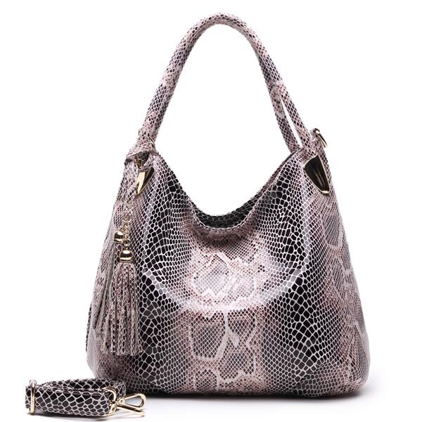 BIG *Individual Snake Large Capacity Lady Bags Tassel Embossed PU Leather Cross Body Handbags Women GPY01: Beige