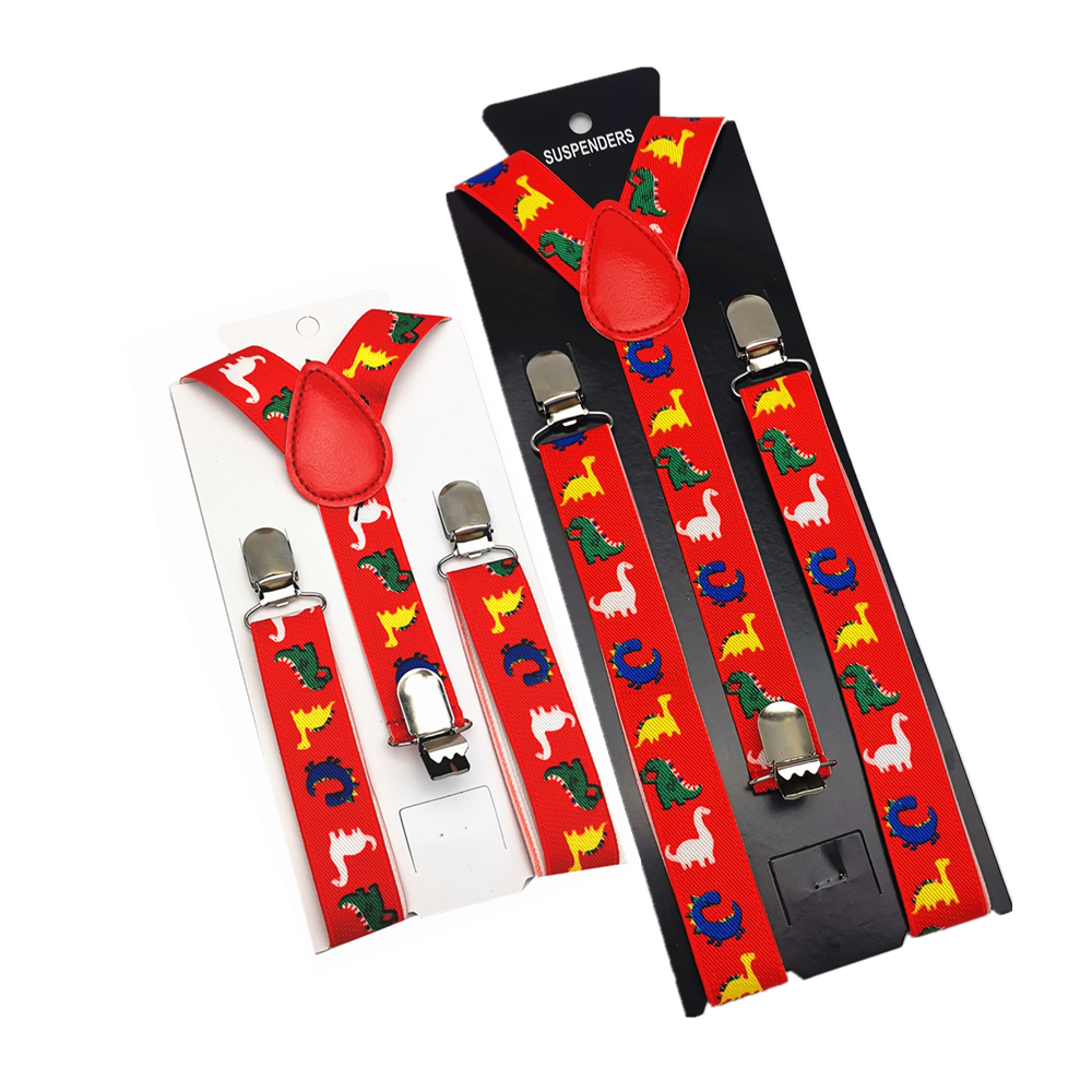 Tirantes ajustables para bebé y adulto, tirantes con Estampado de dinosaurios rojos, 2,5 CM de ancho, 3 clips, para niños, niñas, hombres y mujeres