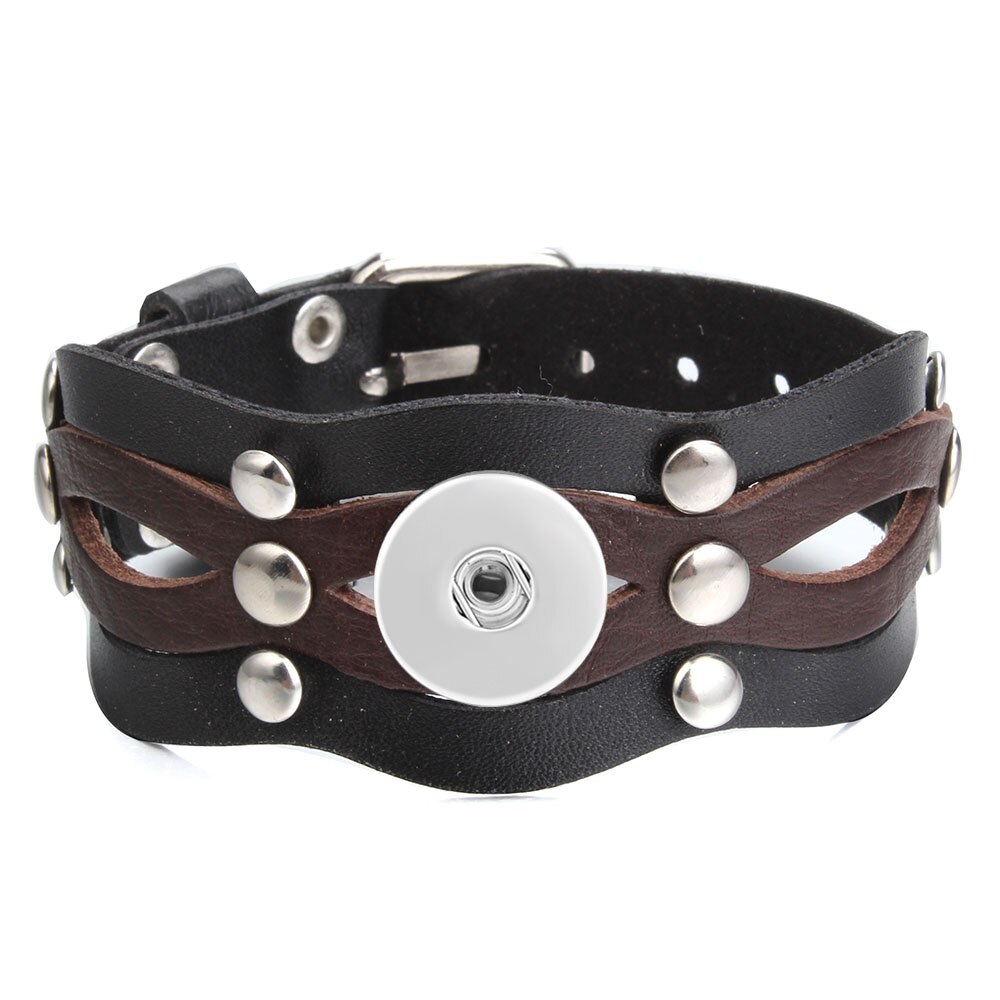 Snap Bracelet Men/Women Adjustable Black Brown Wrap Bangles Fit 18MM Snap Button Leather Bracelet Snap Jewelry: 15