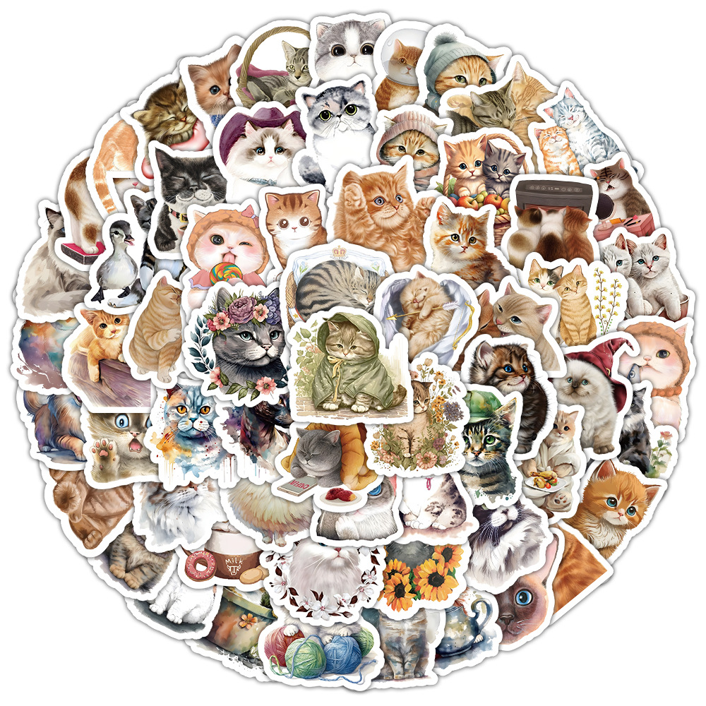 100 naklejki z akwarelowymi kotami, kreskówkowymi, uroczymi graffiti, naklejkami na notebooka, skuterem i gitarą, wodoodpornymi naklejkami: Default Title