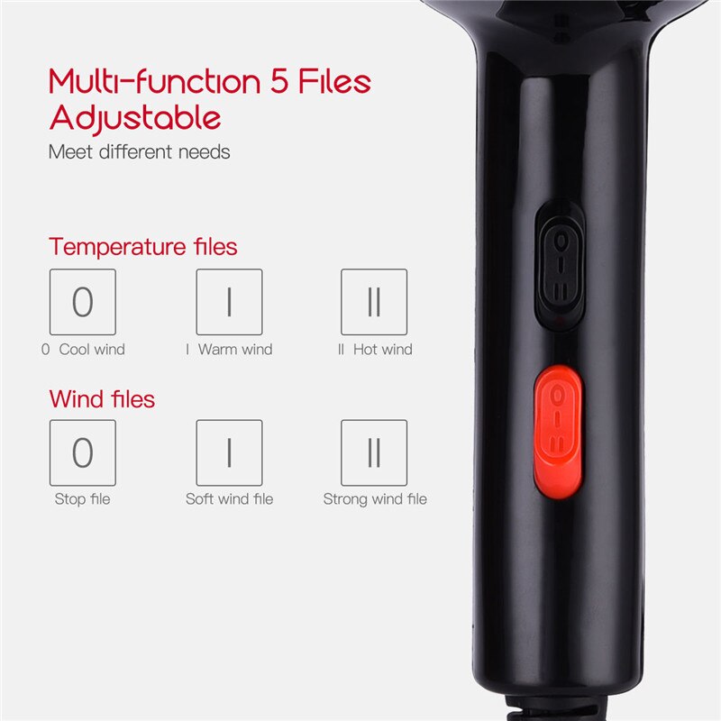 Sèche-cheveux , 5000W, ionique négatif, réglage du vent et froid