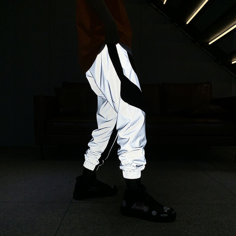 Riinr Zomer Mannen Vrouwen Sweatpant Flash Reflecterende Broek Joggers Hip Hop Dance Show Party Night Jogger Baggy Broek