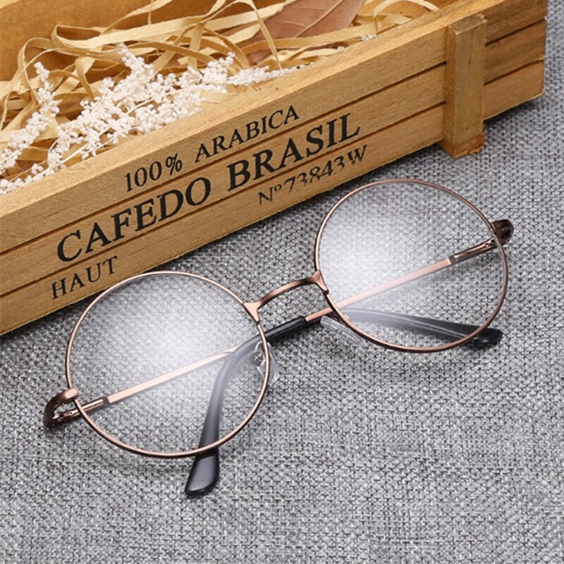 Gafas montura redonda clásicas Vintage para hombre y mujer, lentes planas de espejo óptico para miopía, montura Simple de Metal, novedad de