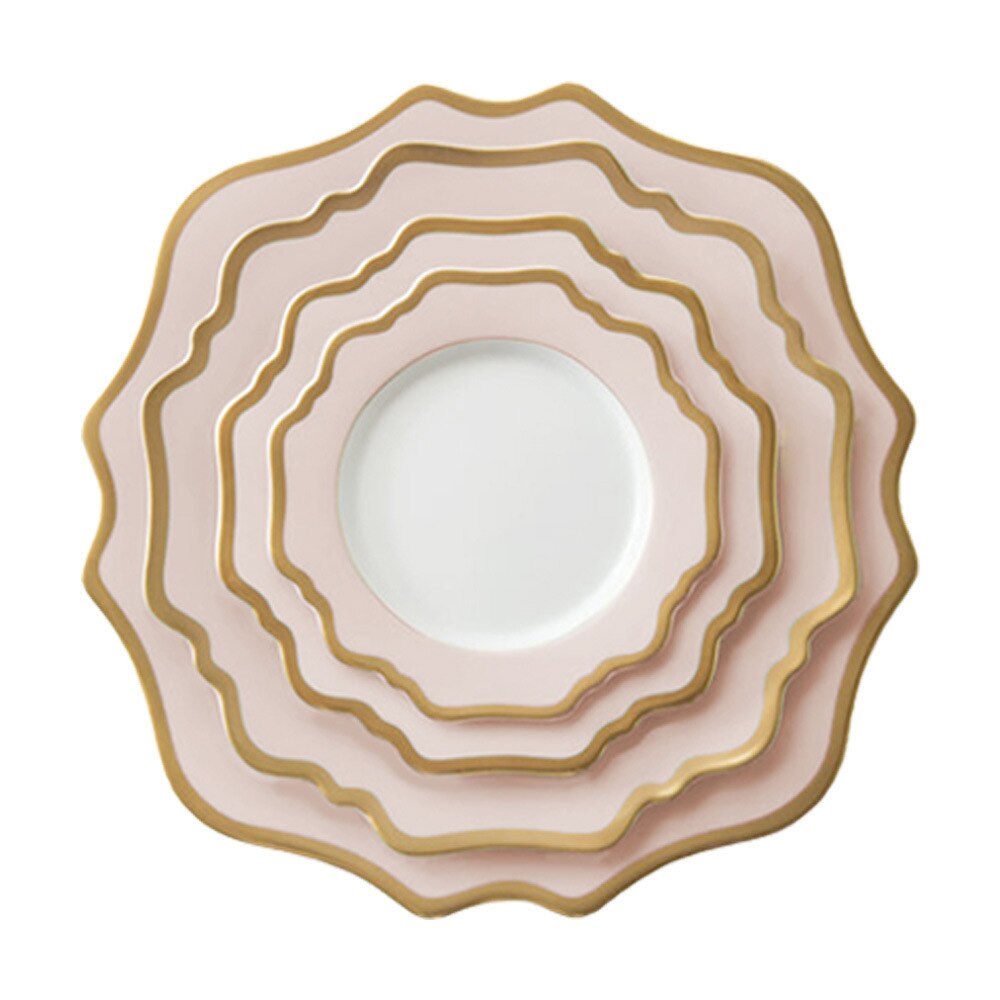 Sunflower Ceramic Dinner Plates Wedding Party Dishes White Pink Golden Edge Tableware for Girls Dessert Plate Serving Tray