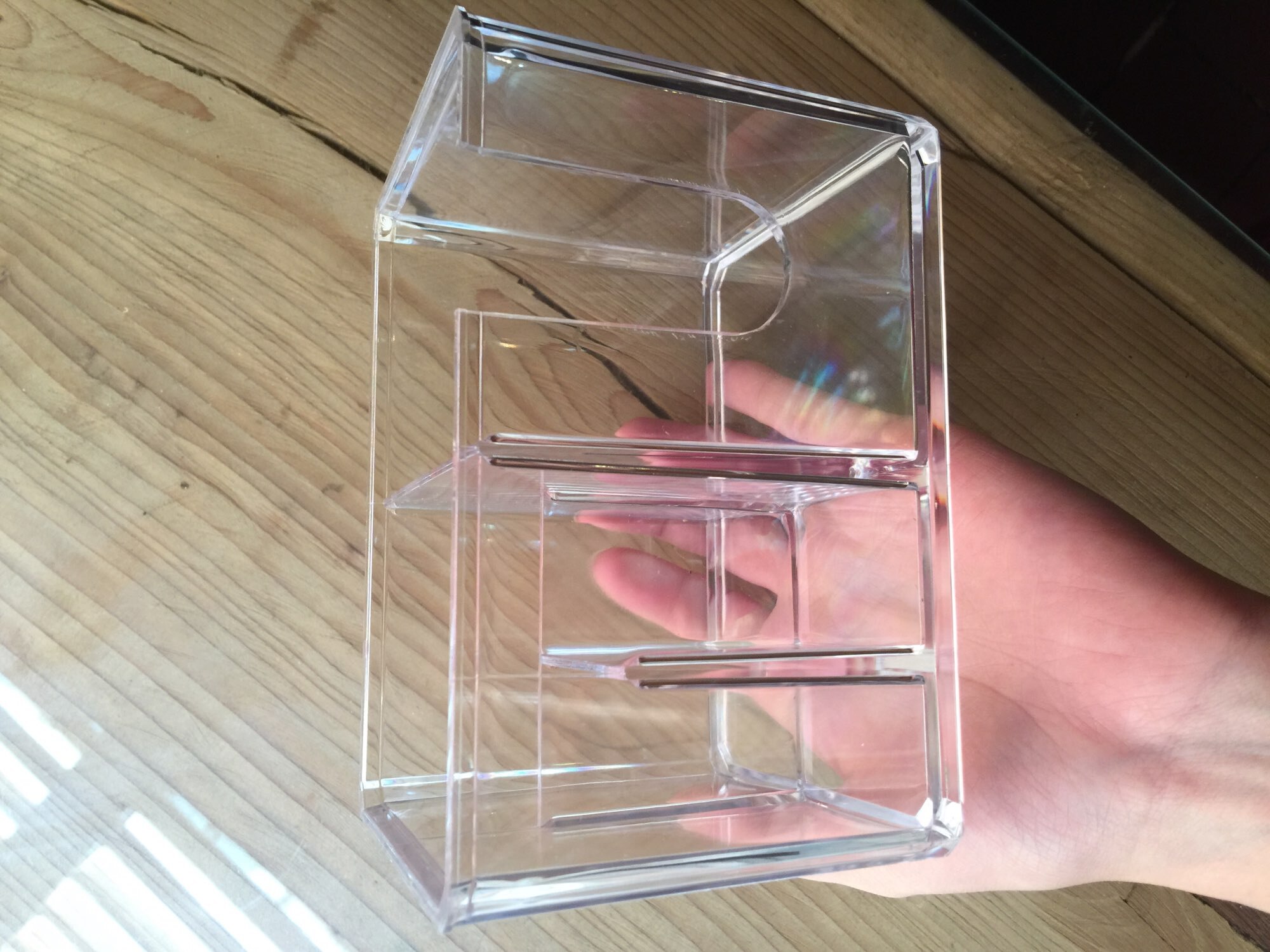 Gennemsigtig bomuldspindeboks klar akryl arrangør holder makeup puder opbevaringsboks desktop arrangør smykker taske til kosmetik