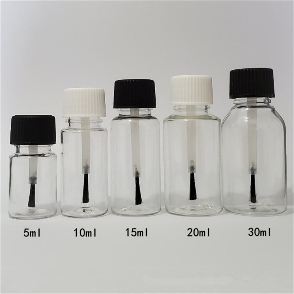 Botella de plástico para esmalte de uñas, bote transparente y vacío, rellenable, con brocha, contenedor de maquillaje