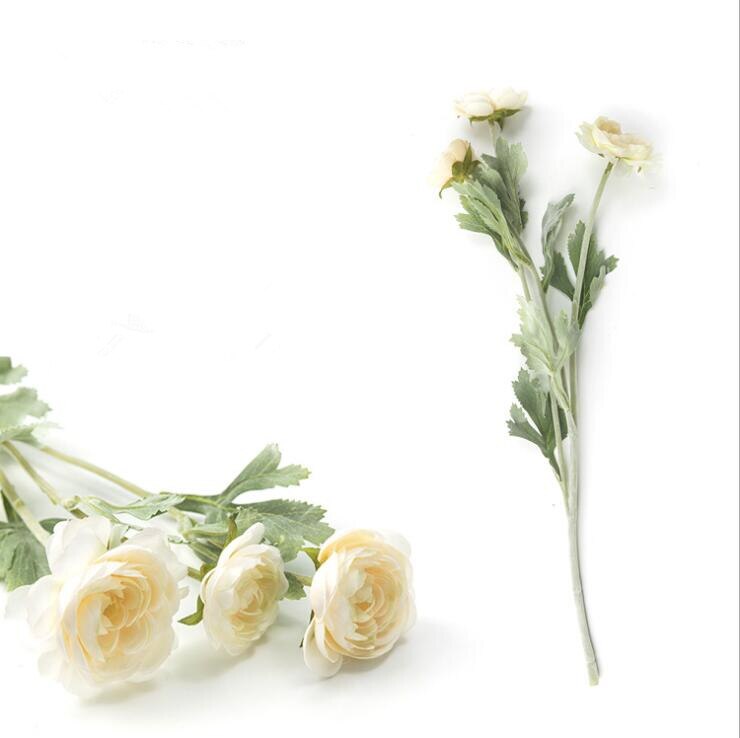 Flores artificiales de seda de Ranunculus Asiaticus, flores de seda para mesa de casa, decoración de boda: Light Champagne