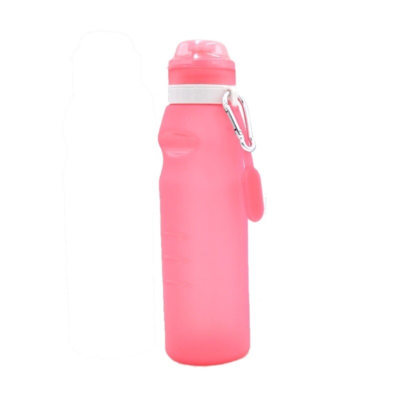 Siliconen Opvouwbare Waterfles Outdoor Sport Levert Reizen Draagbare Vouwen Grote Capaciteit Creatieve Goederen Sport Fles 600Ml: Roze