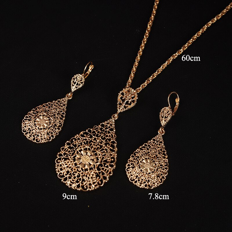 Marokkaanse Sieraden Collectie Arabische Dubai Bruids Sieraden Collectie Vergulde Armband Vrouwelijke Oorbellen Ketting