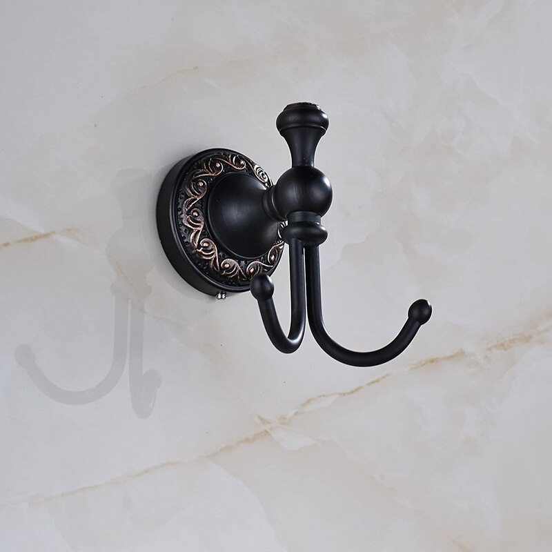 Wall-Mounted Bath Towel Hook Double Hook Coat Hook Drying Rack Oil Wipe Copper