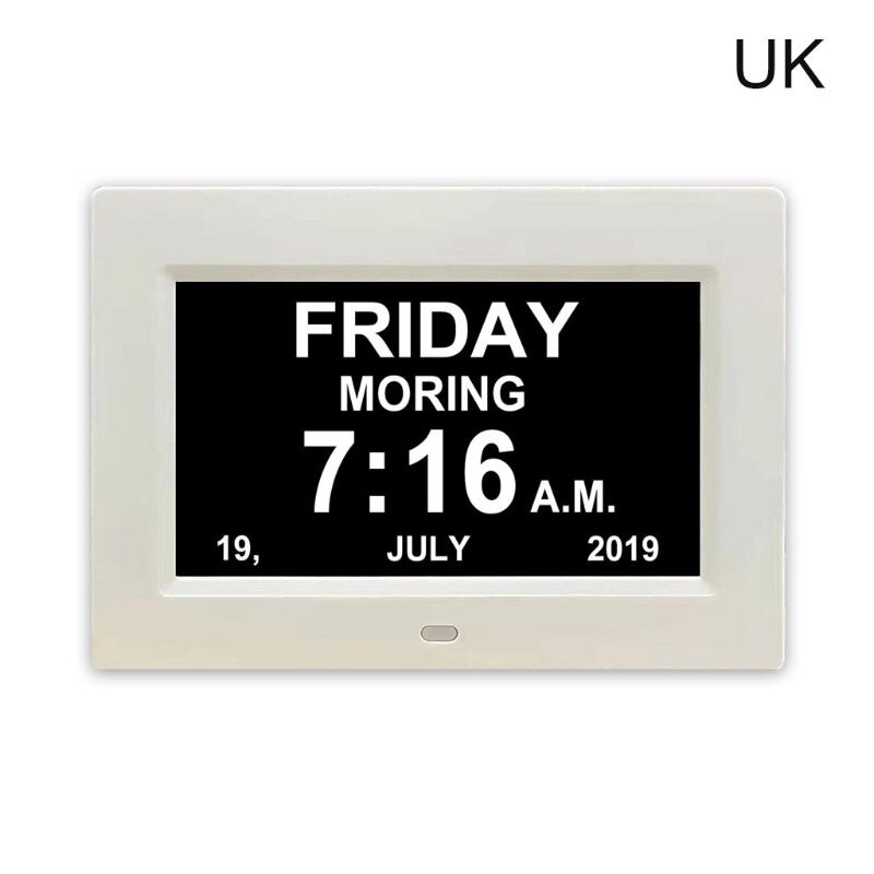 7 "Inch Digital Clock Calendar with Date Day Reminder for Elderly and Children: UK white