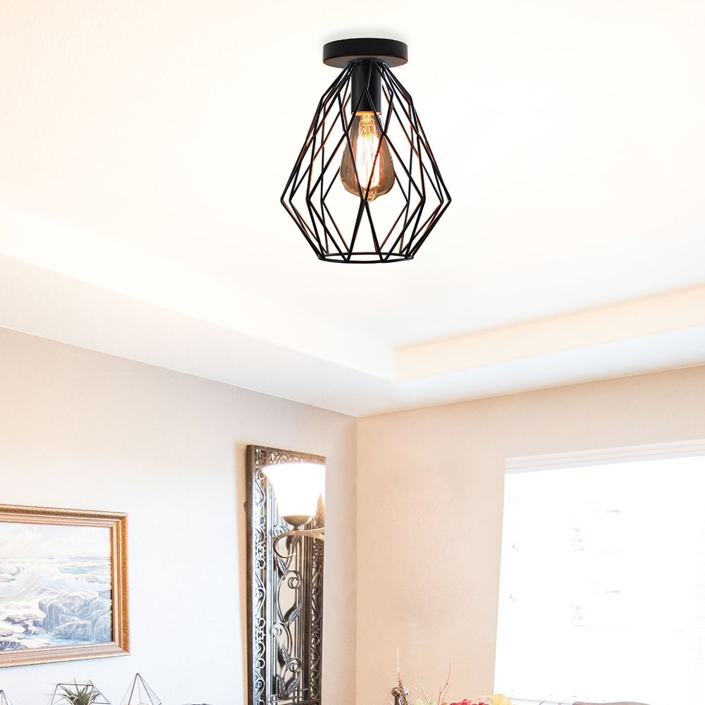 Plafondlamp met ijzeren kooi, moderne led-kap, industriële plafondlamp, scandinavische verlichting, kooiarmatuur voor woonkamerdecoratie