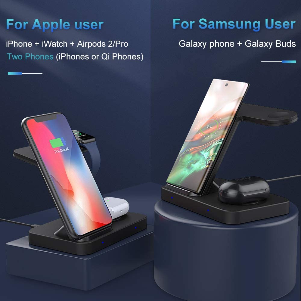 3 in 1 Wireless Charger Stand for Apple Watch 6 5 4 3 Airpods Pro iPhone XR XS 8 11 12 Samsung S20 S10 Buds QI 15W Fast Charging