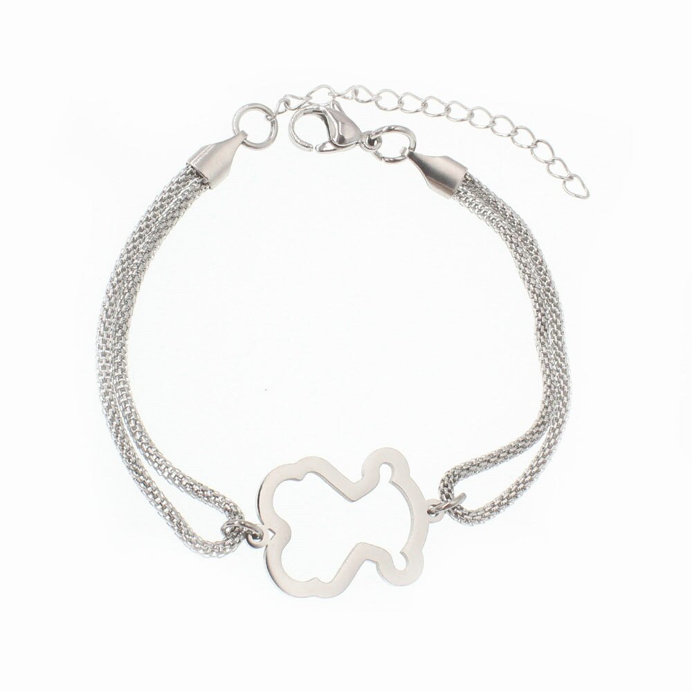 Women Bear Bracelet Simple and Generous Hollow Titanium Steel Jewelry Best for Friend: Silver 1pcs