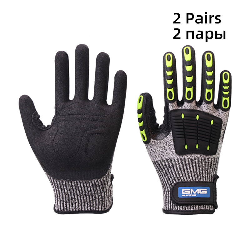 Cut Resistant Gloves Anti Impact Vibration Oil GMG TPR Safety Work Gloves Anti Cut Shock Absorbing Mechanics Impact Resistant: Grey-2 Pairs / XXL