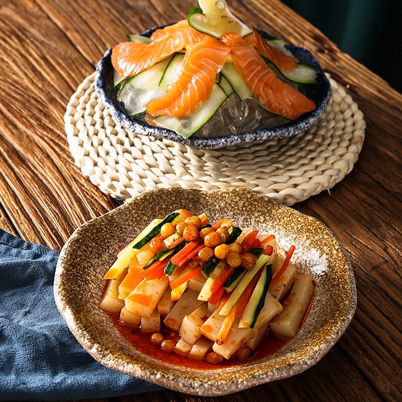 Japanse Retro Creatieve Keramische Ronde Plaat Restaurant Bestek Thuis Sushi Snack Schotel Steak Westerse Platen Praktische Servies