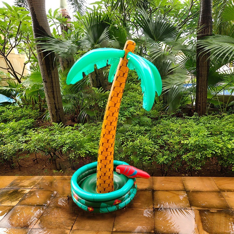 Hawaii-serie: großer aufblasbarer getränkekühler in kokospalmenform mit eiskübel für sandstrandpartys, poolspielzeug
