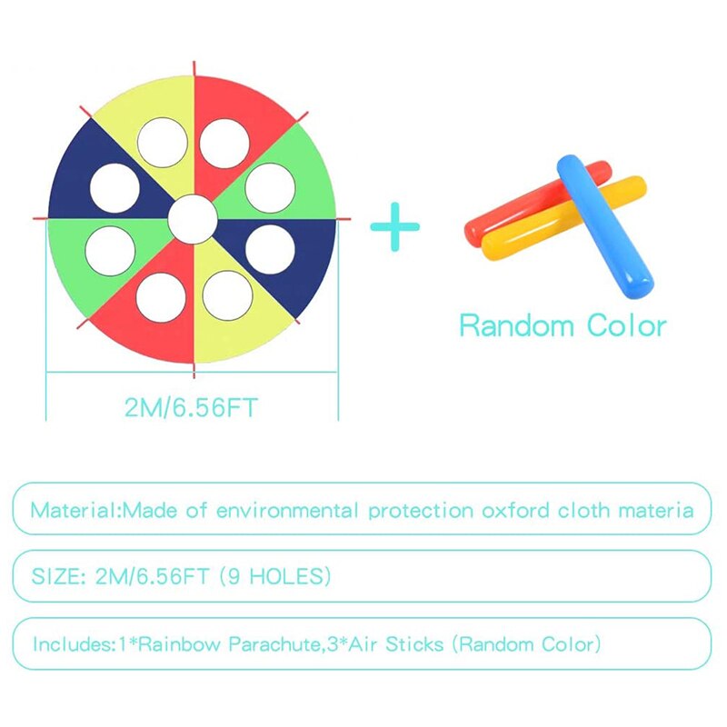 Arcobaleno Paracadute Paracadute 6 Piedi, Giocare Paracadute Gioco Da Esterni (W topo) attività Giocattolo con 3x aria Spiedi 2M