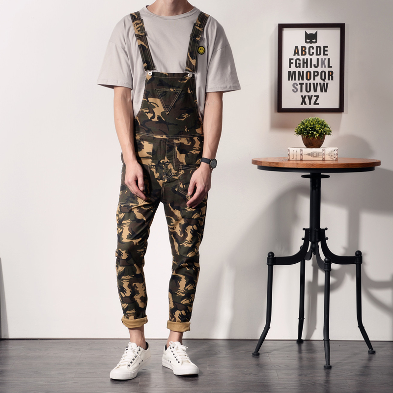 Heren overall broek lichtgewicht casual losse pasvorm walkshort jumpsuit knoop denim rompers camouflage overalls jeans