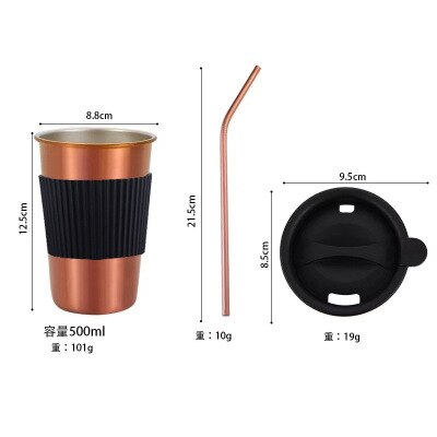 500ml metallinen muki 304 ruostumaton teräskuppi kannettava olkikannen eristys juoma-astia kahville maito olut matka leirintäkeittiö: 13