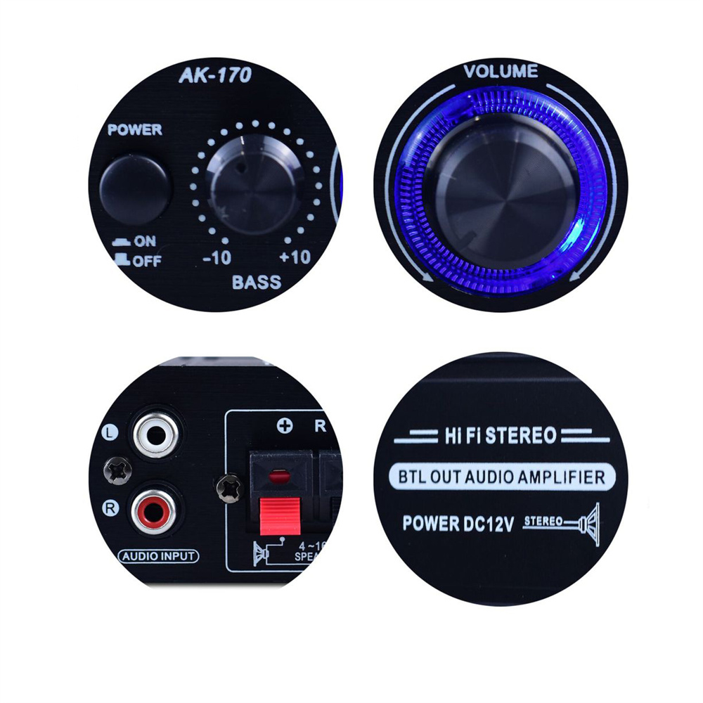 AK170 12V Mini 40W 20*20W HIFI cyfrowy stereofoniczny wzmacniacz audio do samochodu AMP Amplificador Radio FM mikrofon samochodowe kino domowe