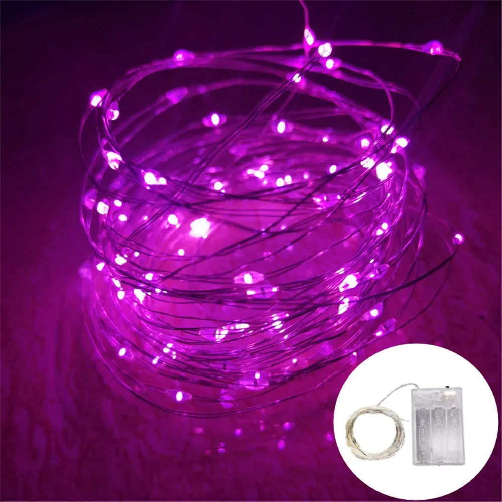 10/5M LED-kerstverlichting op batterijen Koperdraad Garland Lichtslingers Outdoor Garden Party Wedding Lights Christmas Decor