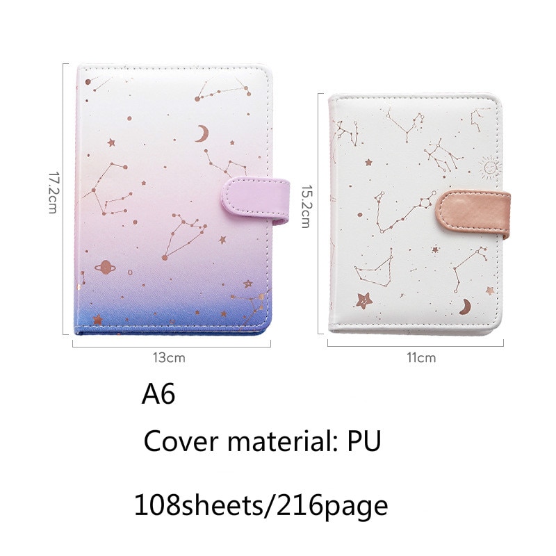 Cute Kawaii Coloring Page Notebook A6 PU Leather constellation Diary Horizontal Line School Office Stationery Supplies